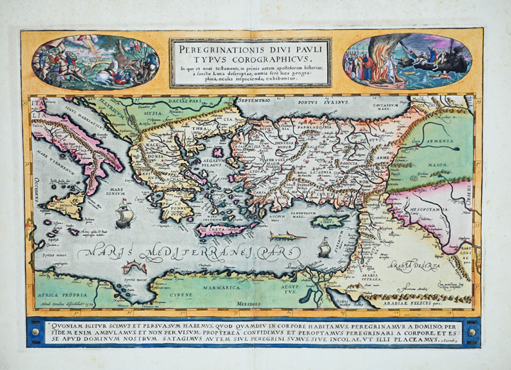 Carta Mediterraneo I viaggi di San Paolo A. Ortelius 1579